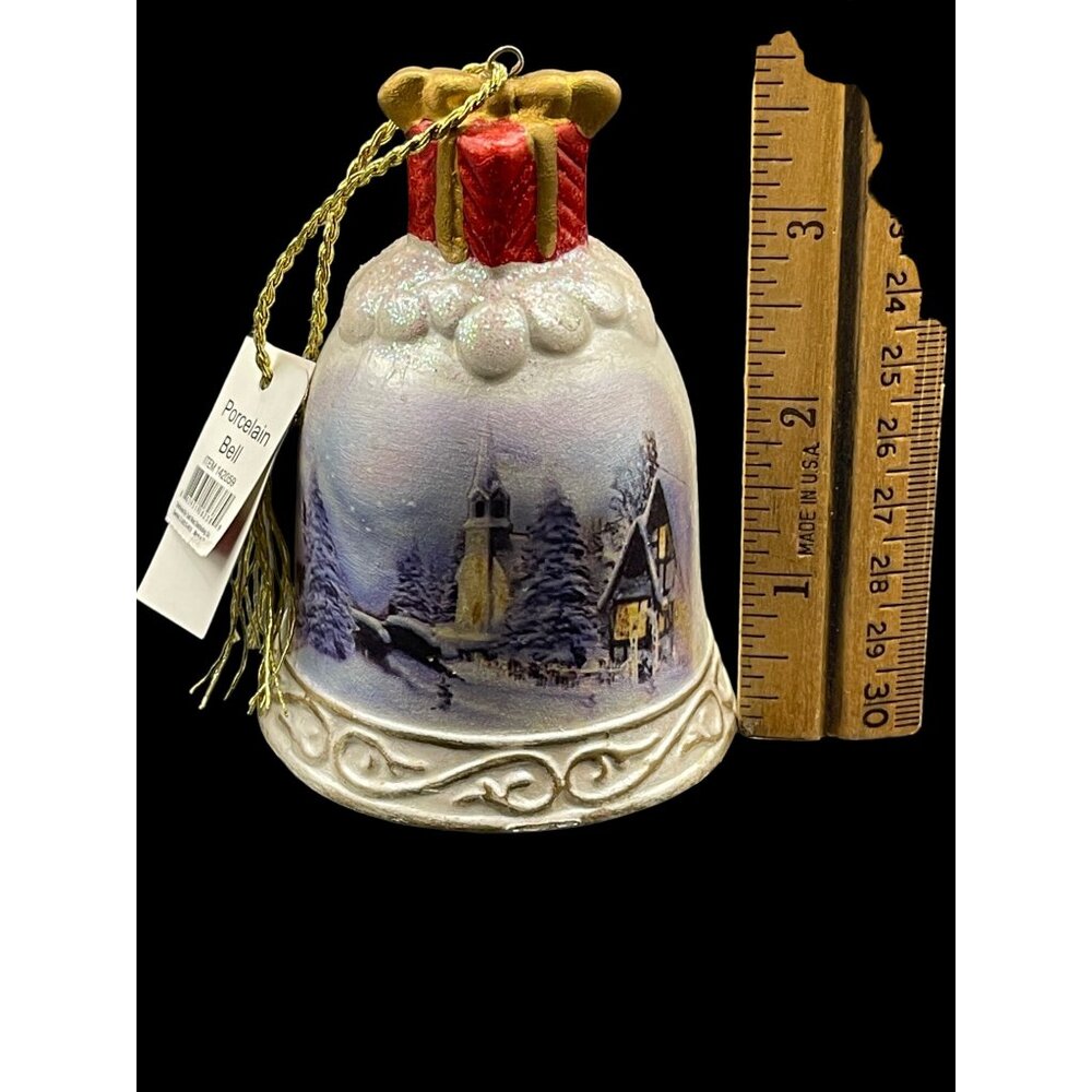 NWT Vtg Porcelain Church Christmas Holiday Ornament Bell 3.5" Tall x 2.75”D - Picture 7 of 7